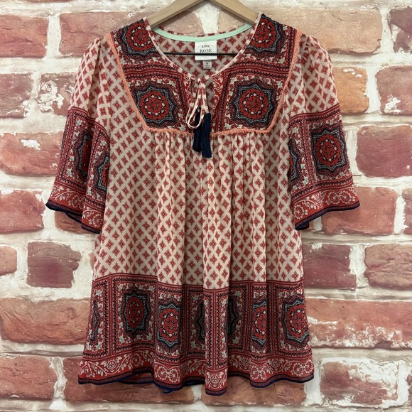 Knox Rose Shirt Women's Medium Multicolor Boho Floral Abstract Tunic Top - Picture 1 of 8